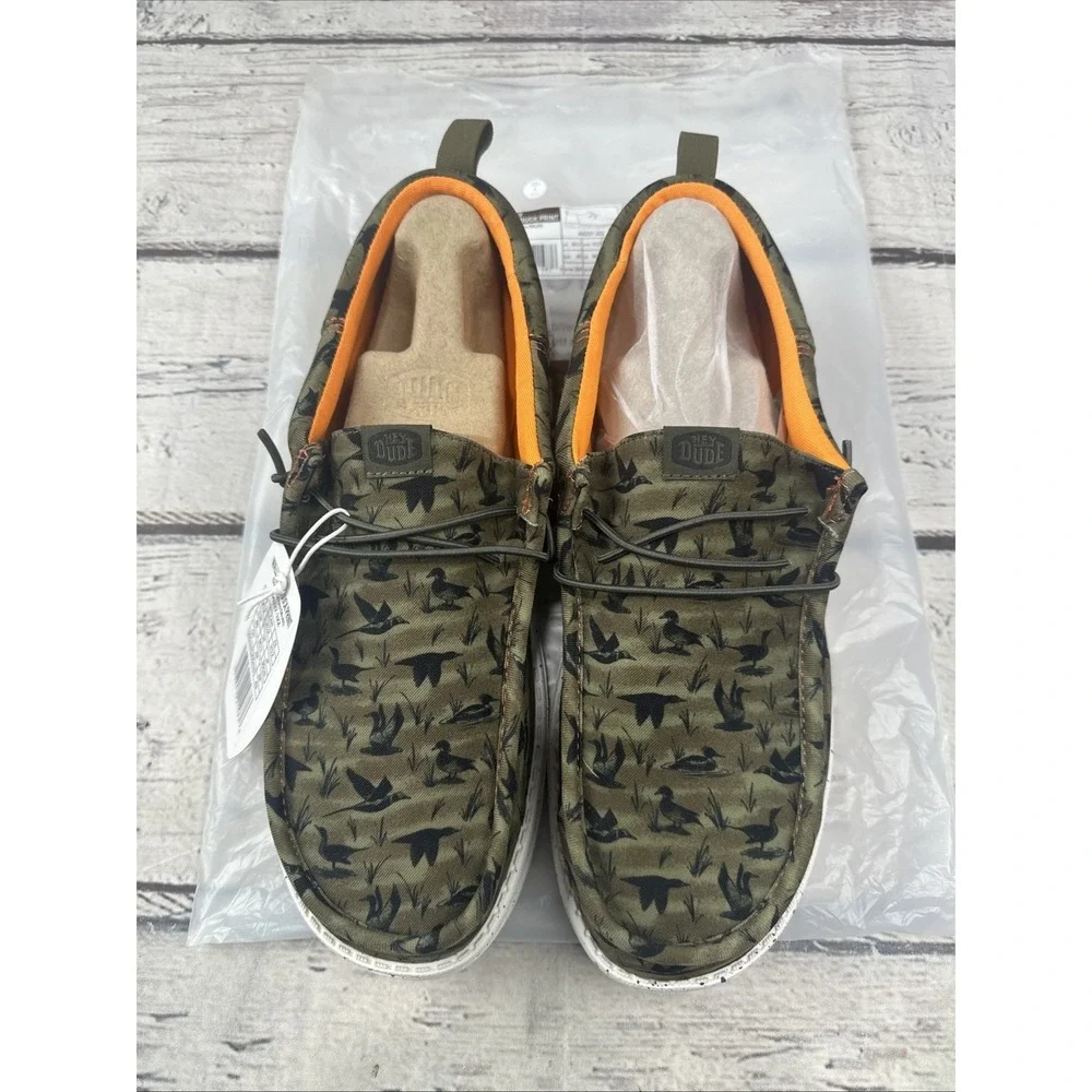 Hey Dude Wally Funk Duck Print Shoes Slip On Dark olive Size 12 Mens